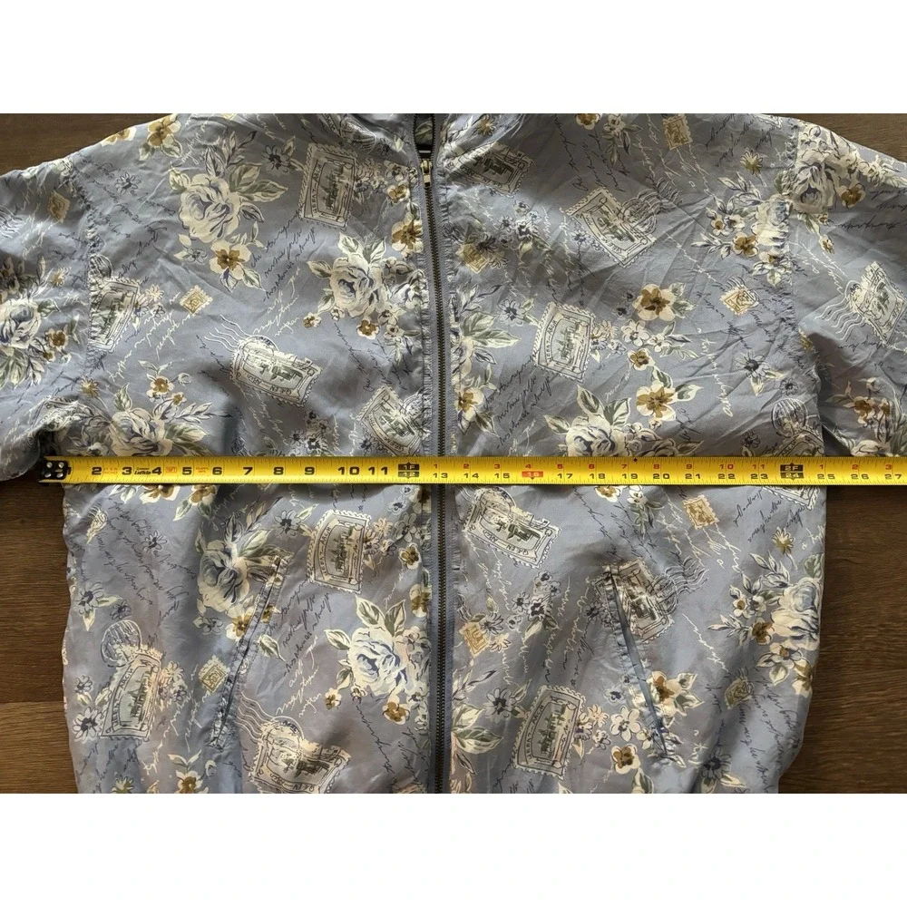 Vintage Women 100% Silk‎ Bomber Jacket EVR Rousso Mixed Floral Windbreaker XL